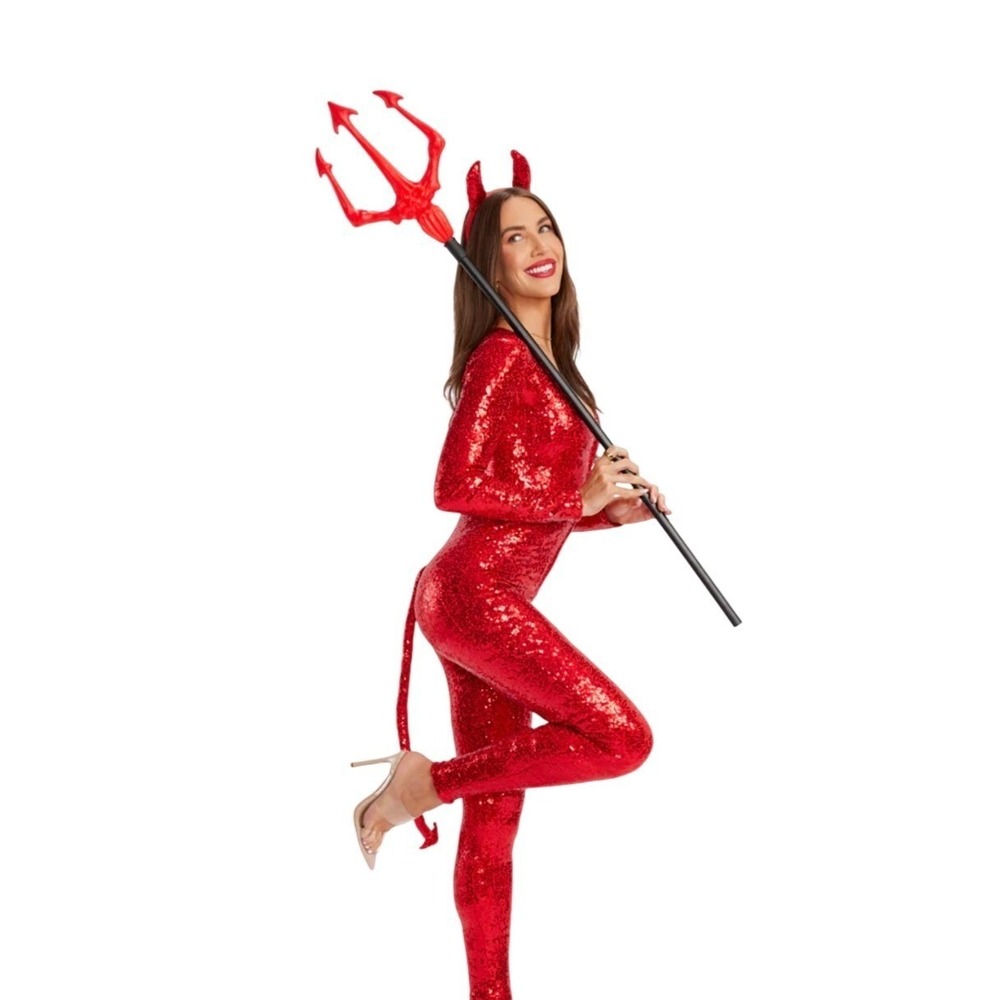 New Tipsy Elves Women Red Sequin Devil Costume Jumpsuit with Horns L - Picture 7 of 8